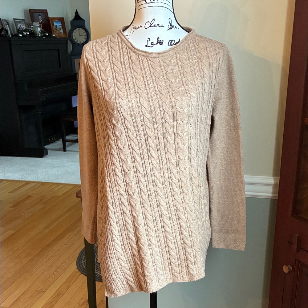 NWT! Jjill tan long sleeve angled cable knit sweater.